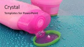  Presentation with shampoo - Audience pleasing slides consisting of shower gel - shampoo bottles on blue backdrop and a coral colored foreground