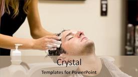  Presentation with hairdressing salon - Cool new PPT theme with shampoo in a hairdressing salon backdrop and a coral colored foreground