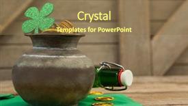  Presentation with st patricks day - PPT theme featuring shamrock beer bottle and pot background and a coral colored foreground