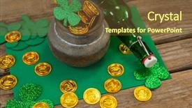  Presentation with beer bottle - PPT theme enhanced with shamrock beer bottle and pot background and a tawny brown colored foreground