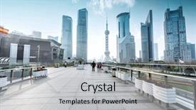  Presentation with buildings - Presentation theme consisting of shanghai - empty footpath with modern skyline background and a light gray colored foreground