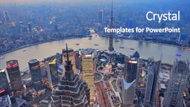  Presentation with shanghai - Slide set enhanced with shanghai aerial view at sunset background and a teal colored foreground