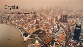  Presentation with china shanghai - Presentation theme consisting of shanghai aerial view from above background and a coral colored foreground