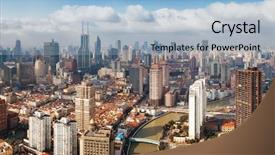  Presentation with japanese new year above view - Presentation design enhanced with shanghai aerial view from above background and a light blue colored foreground