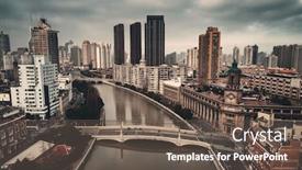  Presentation with china shanghai - Slide set consisting of skyline and skyscrapers in china background and a tawny brown colored foreground