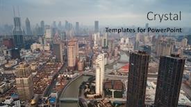  Presentation with shanghai - Presentation theme with shanghai-aerial-view-from-above background and a light blue colored foreground