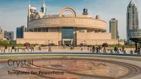  Presentation with bank building - Presentation design featuring shanghai-april-7-shanghai-museum background and a coral colored foreground