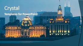  Presentation with corporation - Colorful presentation design enhanced with shanghai banking corporation building hsbc backdrop and a teal colored foreground