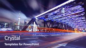  Presentation with street shanghai night - Cool new presentation theme with shanghai bridge traffic at night backdrop and a violet colored foreground