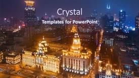  Presentation with china shanghai - Cool new PPT theme with shanghai-bund-aerial-night-view backdrop and a ocean colored foreground