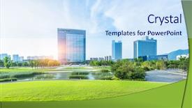  Presentation with central asia - Colorful presentation design enhanced with shanghai central city park against clear sky china asia backdrop and a sky blue colored foreground