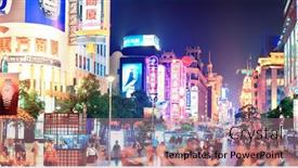  Presentation with street shanghai night - Cool new theme with portrait of happy young female bicyclist backdrop and a light gray colored foreground