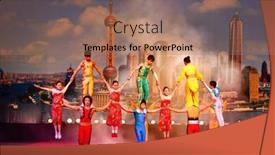  Presentation with acrobats - Presentation theme consisting of shanghai-china-nov-28-world background and a coral colored foreground