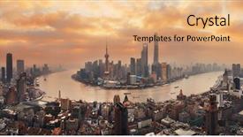  Presentation with china shanghai - Amazing PPT layouts having shanghai city aerial view backdrop and a coral colored foreground