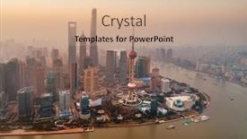  Presentation with shanghai - Cool new PPT layouts with shanghai-city-aerial-view backdrop and a soft green colored foreground