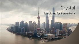  Presentation with china shanghai - Colorful slide set enhanced with shanghai-city-aerial-view backdrop and a light gray colored foreground