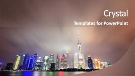  Presentation with street of shanghai on the night - Slide deck with shanghai city skyline at night background and a  colored foreground