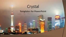  Presentation with night city - Slide set with shanghai city skyline at night background and a  colored foreground