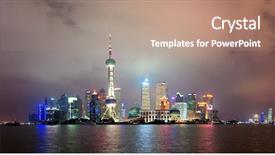  Presentation with street of shanghai on the night - Presentation theme enhanced with shanghai city skyline at night background and a  colored foreground