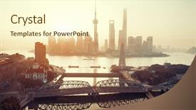  Presentation with sunrise in the city - Audience pleasing presentation theme consisting of shanghai city sunrise aerial view backdrop and a cream colored foreground