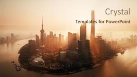  Presentation with shanghai - Slide set featuring shanghai city sunrise aerial view with pudong business district and skyline in china background and a lemonade colored foreground