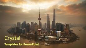 Presentation with shanghai - Cool new theme with shanghai-city-sunrise-aerial-view backdrop and a tawny brown colored foreground