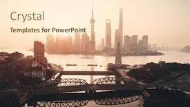  Presentation with china shanghai - Colorful presentation design enhanced with shanghai-city-sunrise-aerial-view backdrop and a cream colored foreground