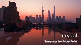  Presentation with china shanghai - Cool new presentation theme with shanghai-city-sunrise-aerial-view backdrop and a tawny brown colored foreground