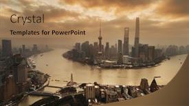  Presentation with shanghai - Beautiful slide deck featuring shanghai-city-sunrise-aerial-view backdrop and a coral colored foreground