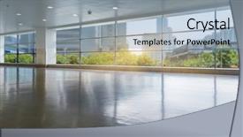  Presentation with shanghai - Beautiful PPT theme featuring shanghai cityscape seen through window digitally generated image backdrop and a light blue colored foreground