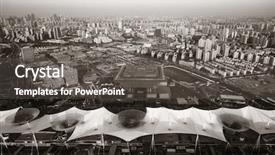  Presentation with china shanghai - PPT theme consisting of shanghai expo park aerial view background and a dark gray colored foreground