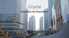  Presentation with financial center - Presentation design consisting of shanghai-february-29-lujiazui-financial background and a light blue colored foreground