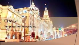  Presentation with street shanghai night - Theme with shanghai historic architecture at night background and a  colored foreground