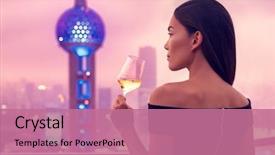  Presentation with drinking glass - Slide set featuring shanghai in sunset luxury travel background and a coral colored foreground
