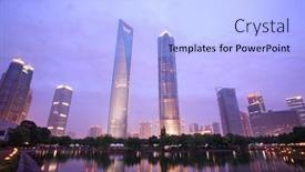  Presentation with financial center - Slide set having shanghai-june-14-jin-mao background and a light blue colored foreground