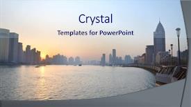  Presentation with sunrise in the city - Presentation theme featuring shanghai morning before sunrise with city skyline background and a sky blue colored foreground