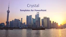  Presentation with morning sunrise - Presentation theme having shanghai morning before sunrise with city skyline background and a sky blue colored foreground