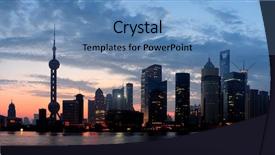  Presentation with city silhouette - Theme featuring shanghai morning silhouette before sunrise background and a teal colored foreground