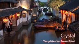  Presentation with old china - Colorful slides enhanced with old shanghai - famous water village zhouzhuang backdrop and a wine colored foreground