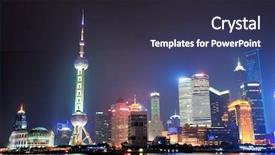 Presentation with urban buildings - Slide set with shanghai night panorama over huangpu background and a  colored foreground