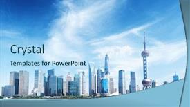  Presentation with shanghai - Colorful PPT layouts enhanced with shanghai skyline and sunny day backdrop and a light blue colored foreground