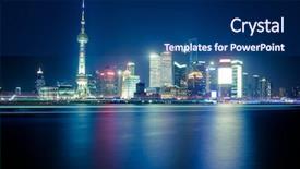  Presentation with shanghai - Cool new PPT layouts with shanghai skyline at night backdrop and a navy blue colored foreground