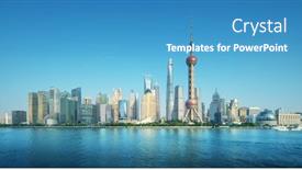  Presentation with china shanghai - Presentation design featuring shanghai-skyline-in-sunny-day background and a teal colored foreground