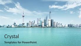  Presentation with china shanghai - Colorful slides enhanced with shanghai skyline in sunny day backdrop and a light blue colored foreground