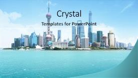  Presentation with china shanghai - Presentation theme having shanghai skyline in sunny day background and a light blue colored foreground