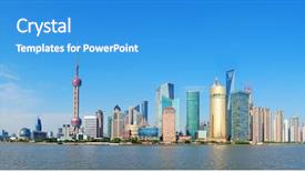  Presentation with shanghai - Slide deck having shanghai skyline panorama with skyscrapers background and a teal colored foreground