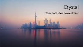  Presentation with shanghai - PPT layouts consisting of shanghai skyline background and a light blue colored foreground