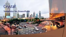  Presentation with busy street - Theme enhanced with shanghai street view with urban background and a sky blue colored foreground