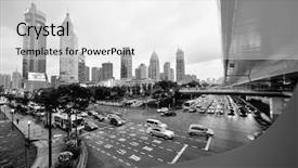  Presentation with busy street - Theme consisting of shanghai street view with urban scene and busy traffic at dusk background and a light gray colored foreground