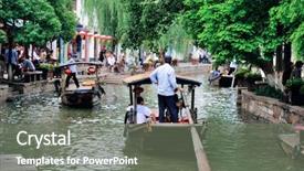  Presentation with shanghai - Slide set featuring shanghai zhujiajiao town with boat background and a gray colored foreground